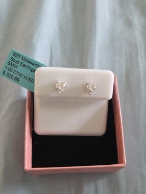 Sterling Silver Heart Moissanite Stud Earrings - White